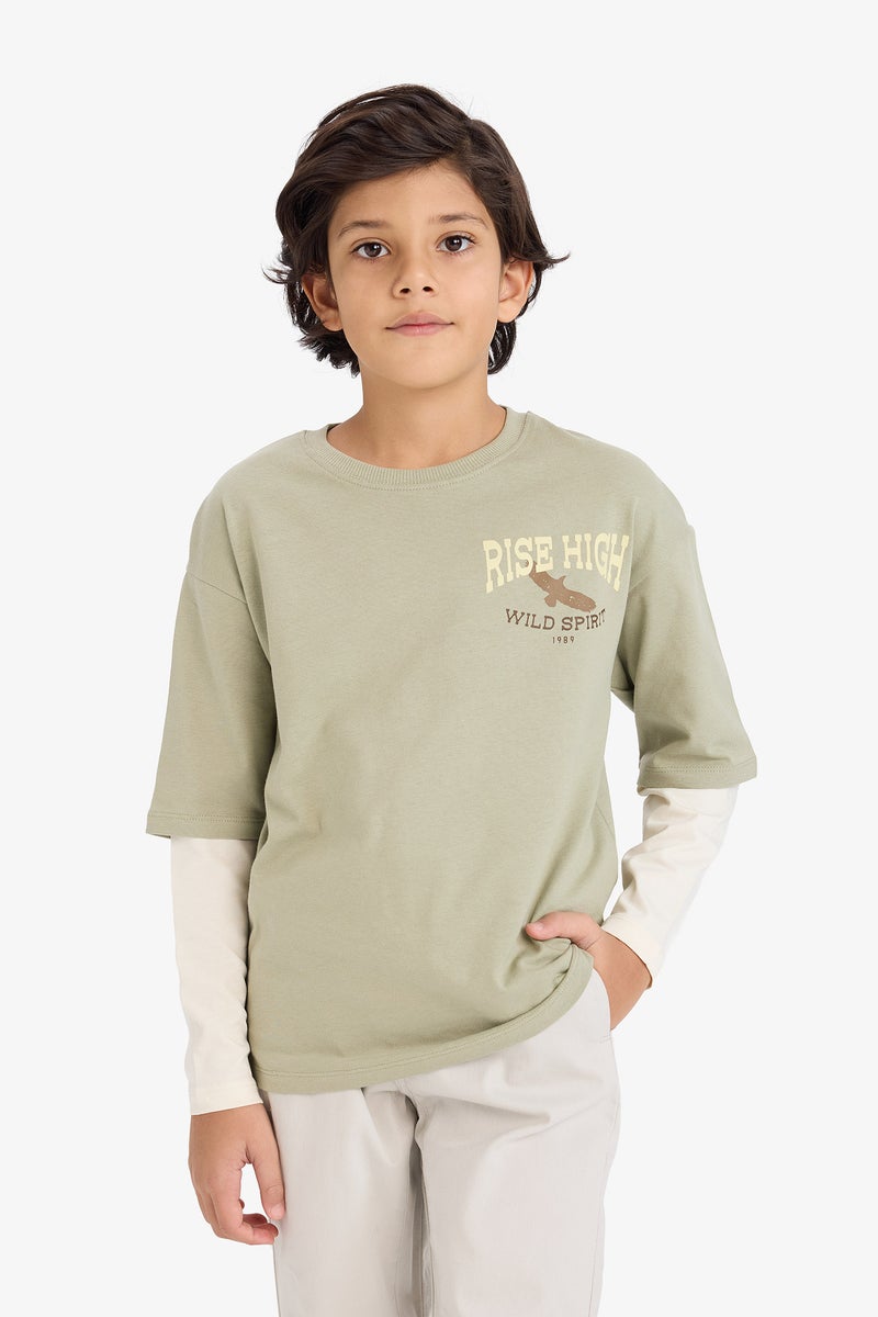 ديفاكتو تيشيرت اولادي كم طويل اوفر سايز برقبة مستديرة - Image 3